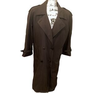 London Fog Trench Coat Black‎ Removable Paisley Liner Double Breasted Sz 10